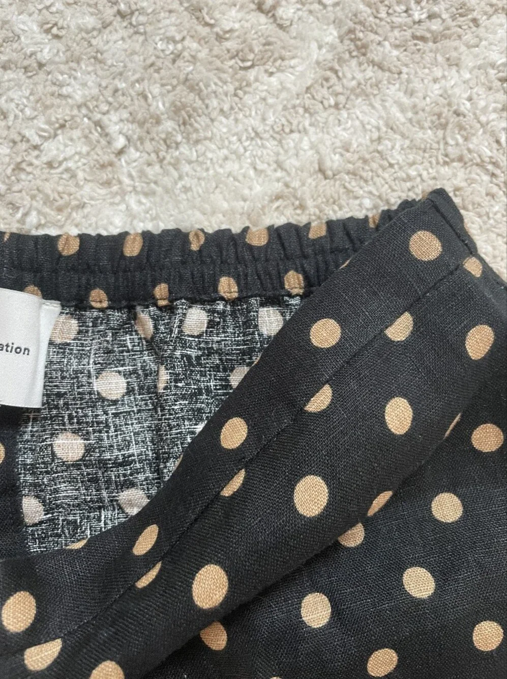 Reformation 100% Linen Black Wide Leg Pants with Gold Polka Dots Size S